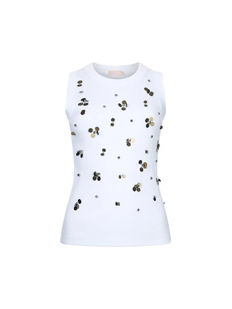 TOP SMANICATO LAVORAZIONE A COSTE DONNA BIANCO