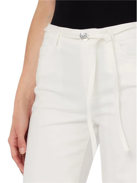 PANTALONI PALAZZO CON LOGO POSTERIORE A CONTRASTO DONNA BIANCO