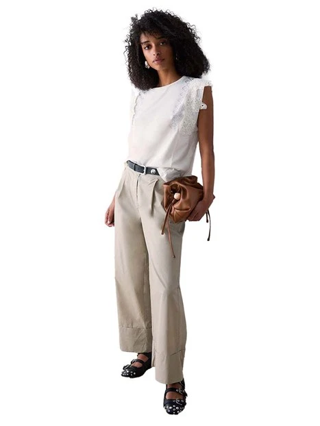 T-SHIRT MANICA CORTA CON PIZZO DONNA BIANCO