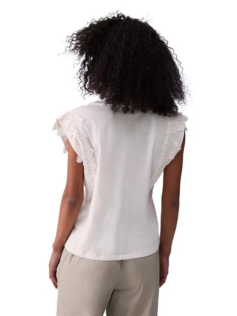 T-SHIRT MANICA CORTA CON PIZZO DONNA BIANCO