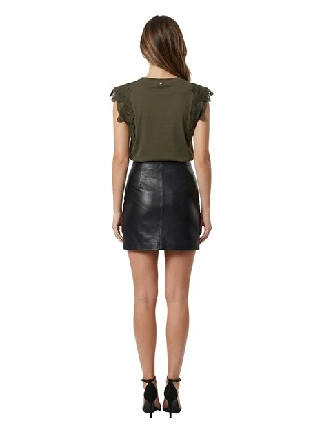 T-SHIRT MANICA CORTA CON PIZZO DONNA VERDE