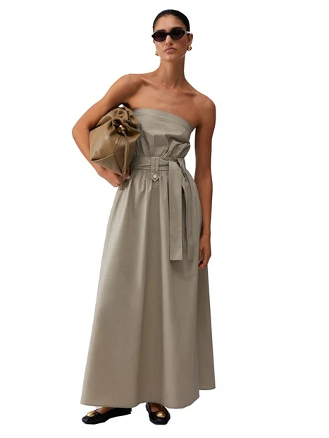 VESTITO LUNGO CON TASCHE LATERALI DONNA GRIGIO