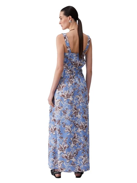 VESTITO LUNGO CON TASCHE LATERALI DONNA BLU