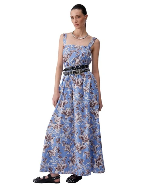 VESTITO LUNGO CON TASCHE LATERALI DONNA BLU