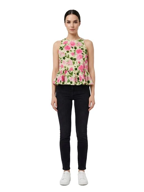 TOP SMANICATO  GIROCOLLO CON FIOCCO DONNA ROSA