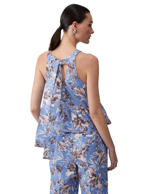 TOP SMANICATO  GIROCOLLO CON FIOCCO DONNA BLU