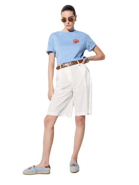 T-SHIRT MANICA CORTA IN COTONE GIROCOLLO DONNA BLU