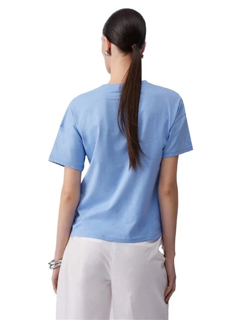 T-SHIRT MANICA CORTA IN COTONE GIROCOLLO DONNA BLU