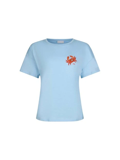 T-SHIRT MANICA CORTA IN COTONE GIROCOLLO DONNA BLU