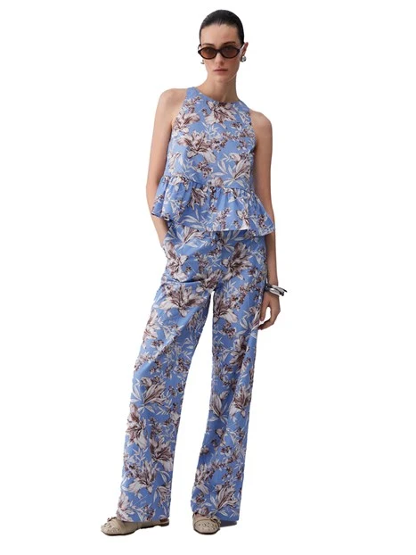 PANTALONI ZAMPA IN COTONE LEGGERO DONNA BLU