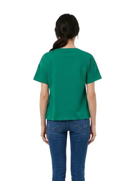T-SHIRT MANICA CORTA IN COTONE LOGO RICAMATO DONNA VERDE