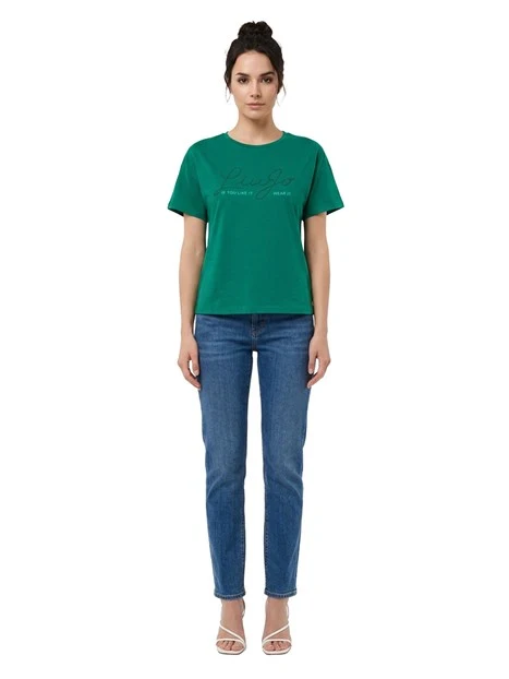 T-SHIRT MANICA CORTA IN COTONE LOGO RICAMATO DONNA VERDE