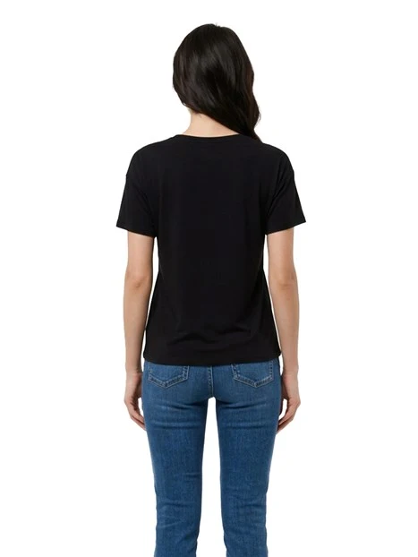 T-SHIRT MANICA CORTA IN COTONE LOGO RICAMATO DONNA NERO