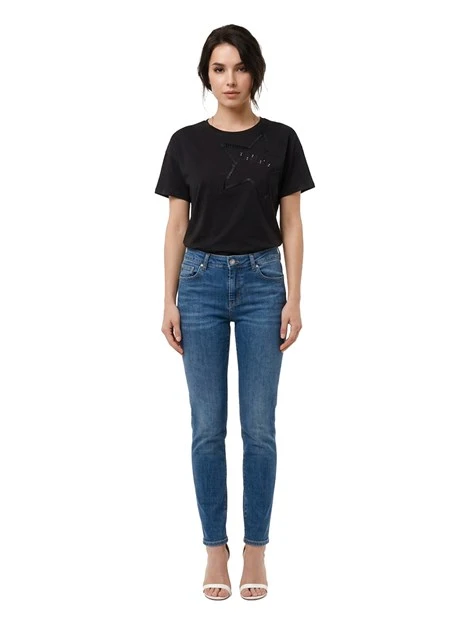 T-SHIRT MANICA CORTA IN COTONE LOGO RICAMATO DONNA NERO