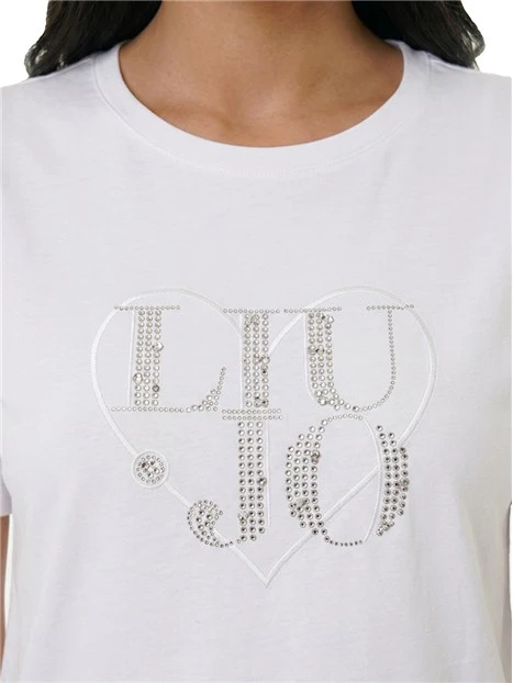 T-SHIRT MANICA CORTA IN COTONE LOGO RICAMATO DONNA BIANCO