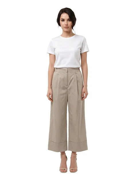 PANTALONI ZAMPA IN COTONE CON PENCE DONNA GRIGIO