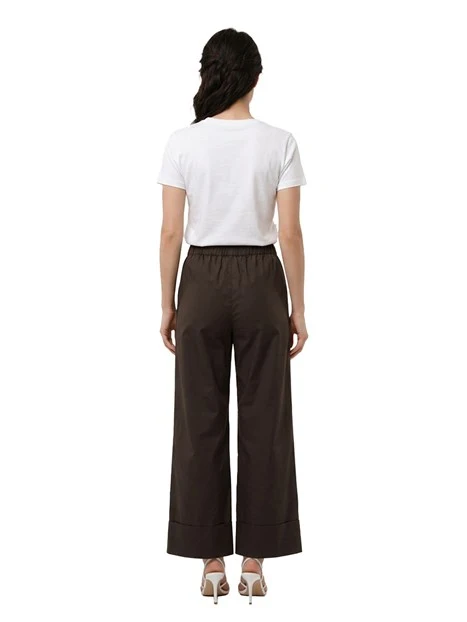 PANTALONI ZAMPA IN COTONE CON PENCE DONNA MARRONE
