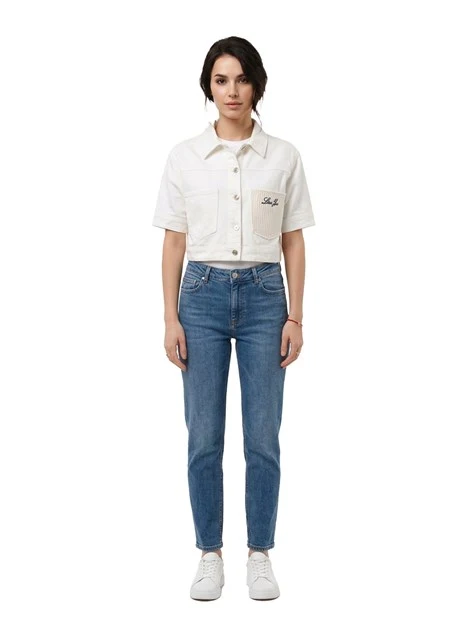 GIACCA CORTA CON TASCA DECORATA DONNA BIANCO