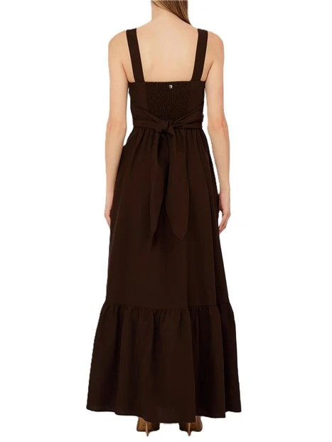 VESTITO LUNGO CON DETTAGLIO INCROCIO SUL PETTO DONNA MARRONE