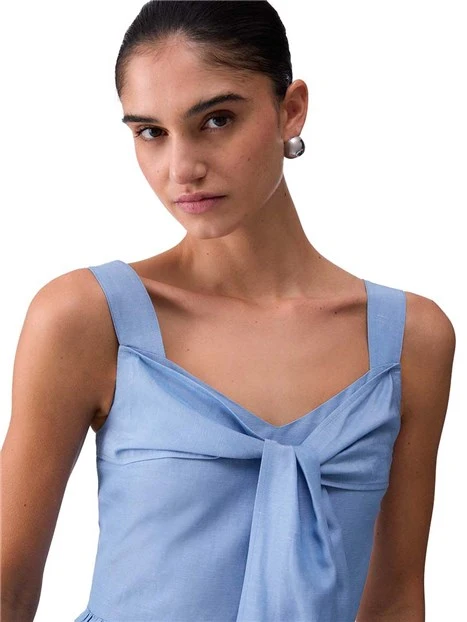 VESTITO LUNGO CON DETTAGLIO INCROCIO SUL PETTO DONNA CELESTE