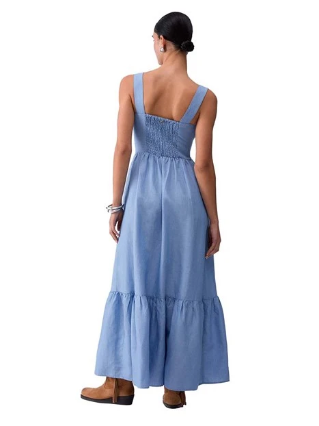 VESTITO LUNGO CON DETTAGLIO INCROCIO SUL PETTO DONNA CELESTE