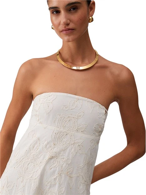 VESTITO LUNGO SENZA SPALLINE DONNA BEIGE