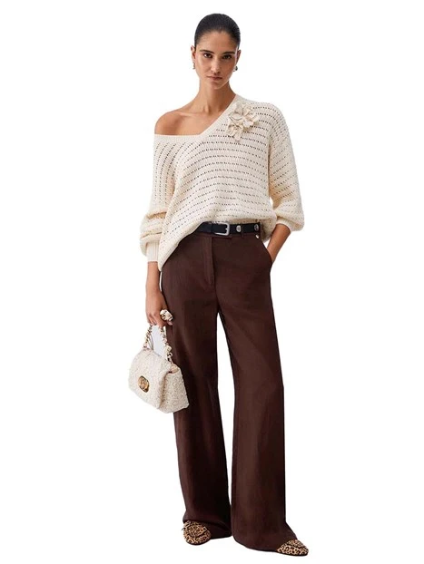 PANTALONI PALAZZO CON TASCHE COMODE DONNA MARRONE