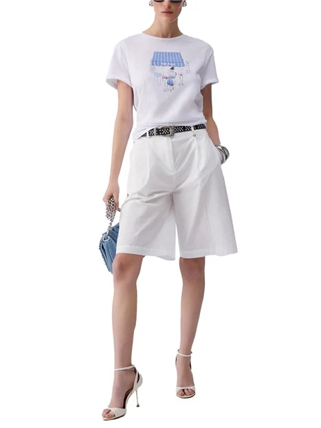 T-SHIRT MANICA CORTA GIROCOLLO CON STAMPA DONNA BIANCO