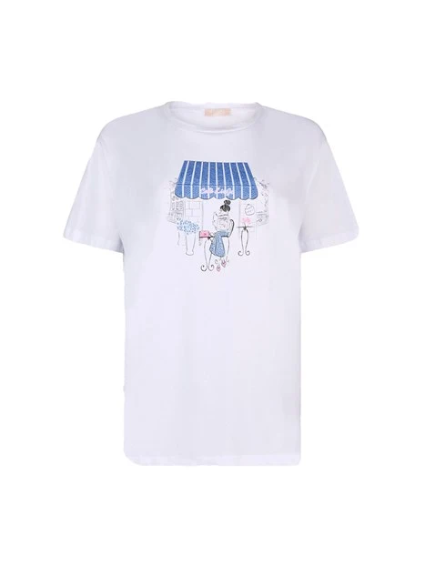 T-SHIRT MANICA CORTA GIROCOLLO CON STAMPA DONNA BIANCO
