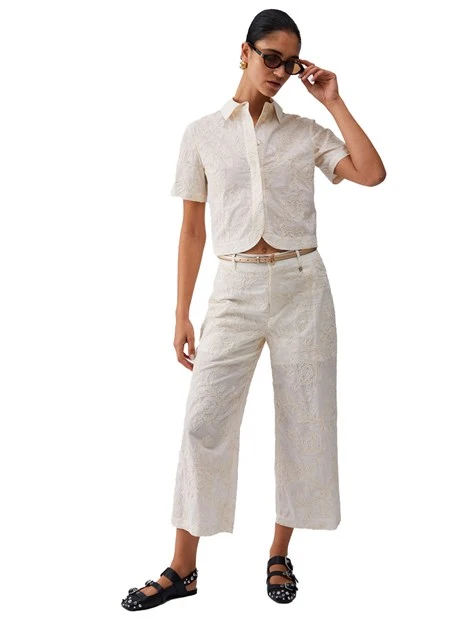 PANTALONI CROPPED FANTASIA PIZZO DONNA BEIGE