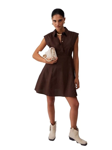 VESTITO CORTO CON COLLETTO DONNA  MARRONE