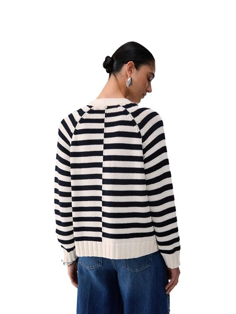 CARDIGAN FANTASIA A RIGHE DONNA BIANCO