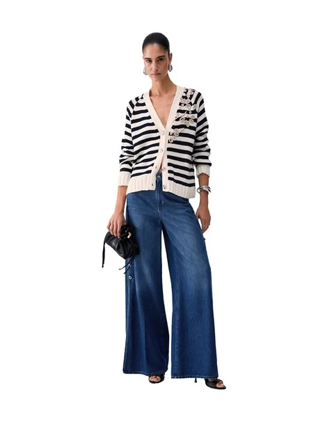 CARDIGAN FANTASIA A RIGHE DONNA BIANCO