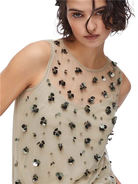 TOP SENZA MANICHE IN TULLE DONNA VERDE