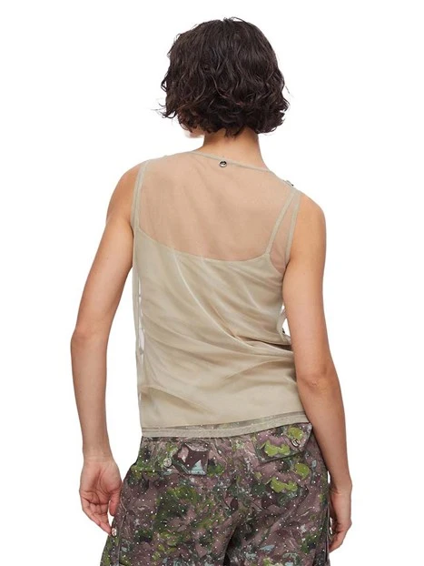 TOP SENZA MANICHE IN TULLE DONNA VERDE