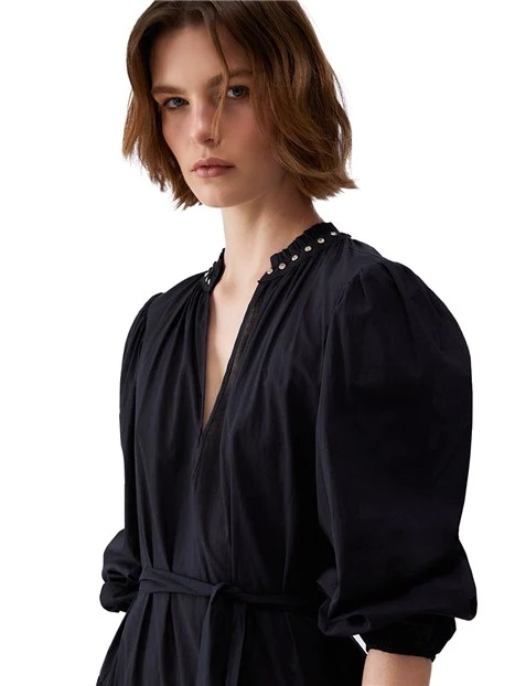 VESTITO CORTO CON VOLANT SUL FONDO DONNA NERO