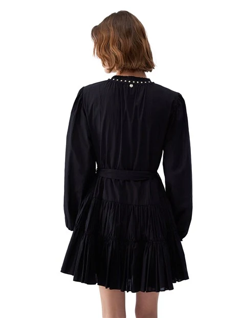 VESTITO CORTO CON VOLANT SUL FONDO DONNA NERO