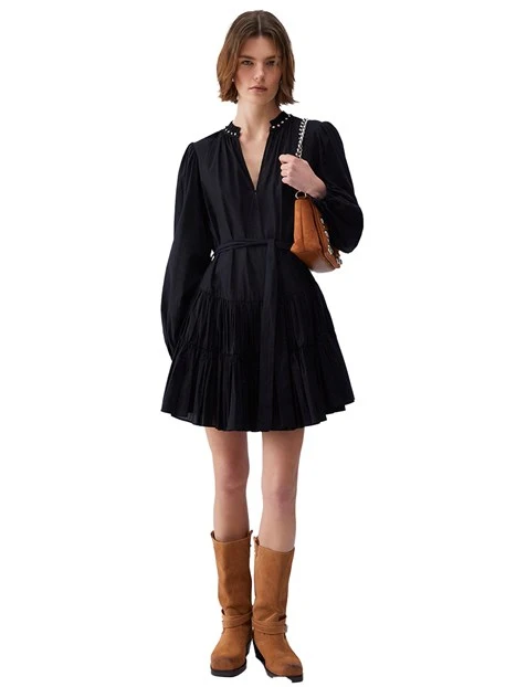 VESTITO CORTO CON VOLANT SUL FONDO DONNA NERO