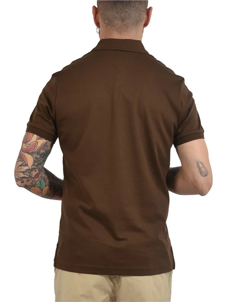 POLO MANICA CORTA IN PURO COTONE CON BANDIERINA RICAMATA UOMO MARRONE