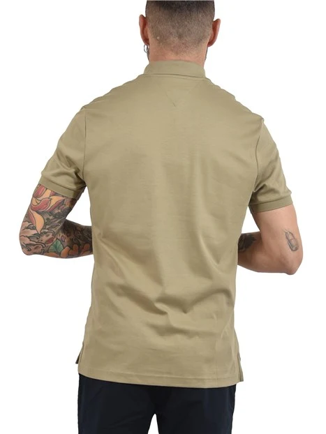 POLO MANICA CORTA IN PURO COTONE CON BANDIERINA RICAMATA UOMO BEIGE