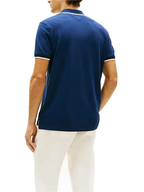 POLO MANICA CORTA IN PIQUÉT DI COTONE LOGO BANDIERA RICAMATO UOMO BLU