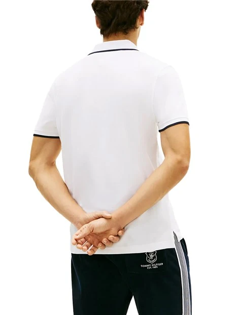 POLO MANICA CORTA IN PIQUÉT DI COTONE LOGO BANDIERA RICAMATO UOMO BIANCO