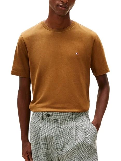 T-SHIRT IN JESERY DI PURO COTONE CON BANDIERINA RICAMATA UOMO MARRONE