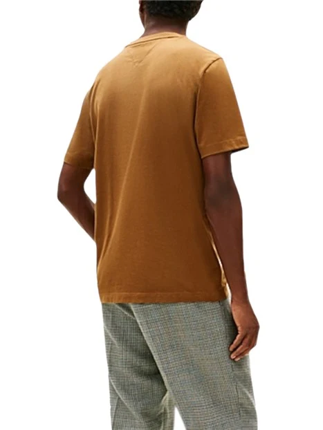 T-SHIRT IN JESERY DI PURO COTONE CON BANDIERINA RICAMATA UOMO MARRONE
