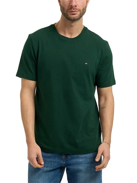 T-SHIRT IN JESERY DI PURO COTONE CON BANDIERINA RICAMATA UOMO VERDE SCURO