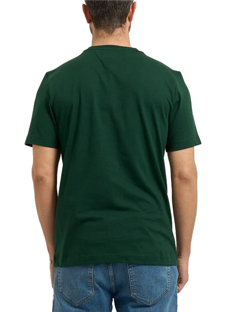 T-SHIRT IN JESERY DI PURO COTONE CON BANDIERINA RICAMATA UOMO VERDE SCURO