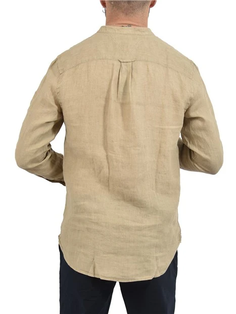 CAMICIA COREANA IN LINO CON DETTAGLIO RICAMATO UOMO BEIGE