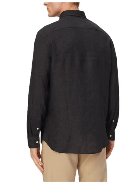 CAMICIA CASUAL IN PURO LINO CON DETTAGLIO RICAMATO UOMO NERO