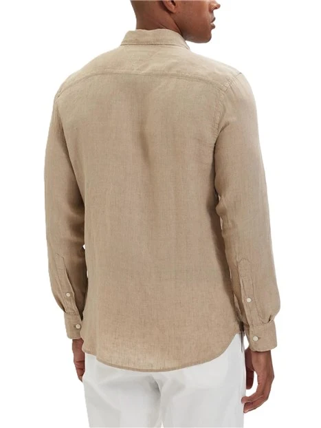 CAMICIA CASUAL IN PURO LINO CON DETTAGLIO RICAMATO UOMO BEIGE