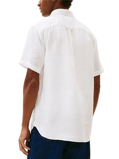 CAMICIA MANICA CORTA IN PURO LINO CON LOGO RICAMATO UOMO BIANCO